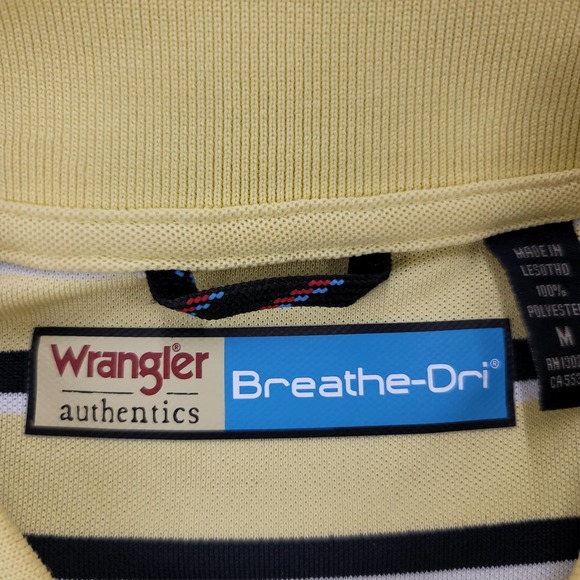 Wrangler Shirt Mens Medium Yellow Striped Breathe Dri Polo Golf Short Sleeve - Picture 10 of 15